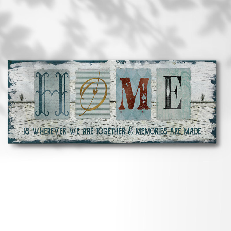 «Home Whereever We», art textuel sur toile, H 8 po x l 20 po x P 1,5 po