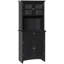 Élégant buffet avec huche, armoire de rangement pour garde-manger avec porte en verre encadrée et espace pour micro-ondes, noir-1805356973