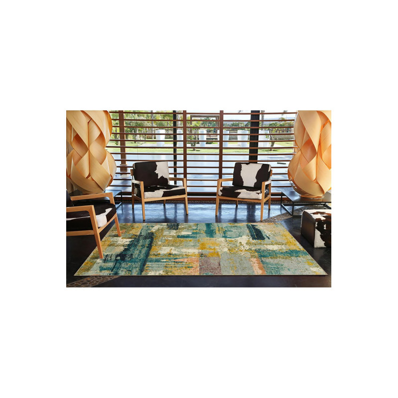 Tapis jaune lavable décoratif peint pastel, Sous-tapis rectangulaire 2 pi 6 po x 4 pi 11 po
