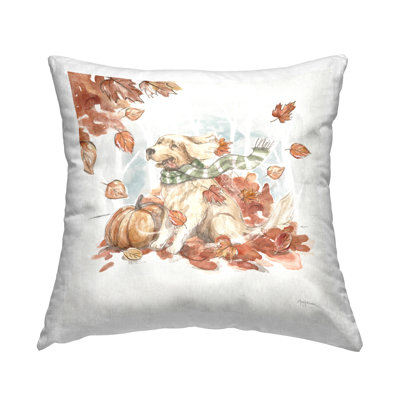 Coussin décoratif imprimé Happy Autumn Labrador par Mary Urban
