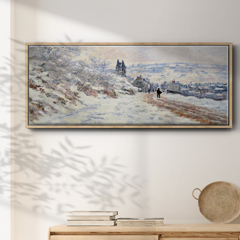 «The Road to Vetheuil, Snow Effect» - Toile encadrée, H 20 po x l 50 po