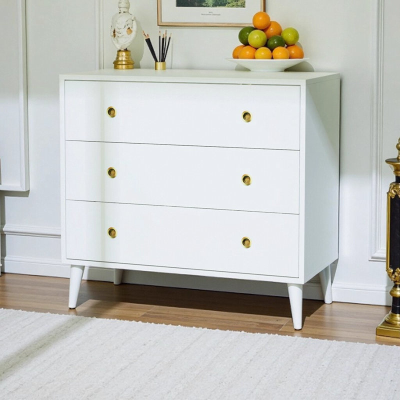 Commode à 3 tiroirs avec poignées dorées Harper - Mid-Century