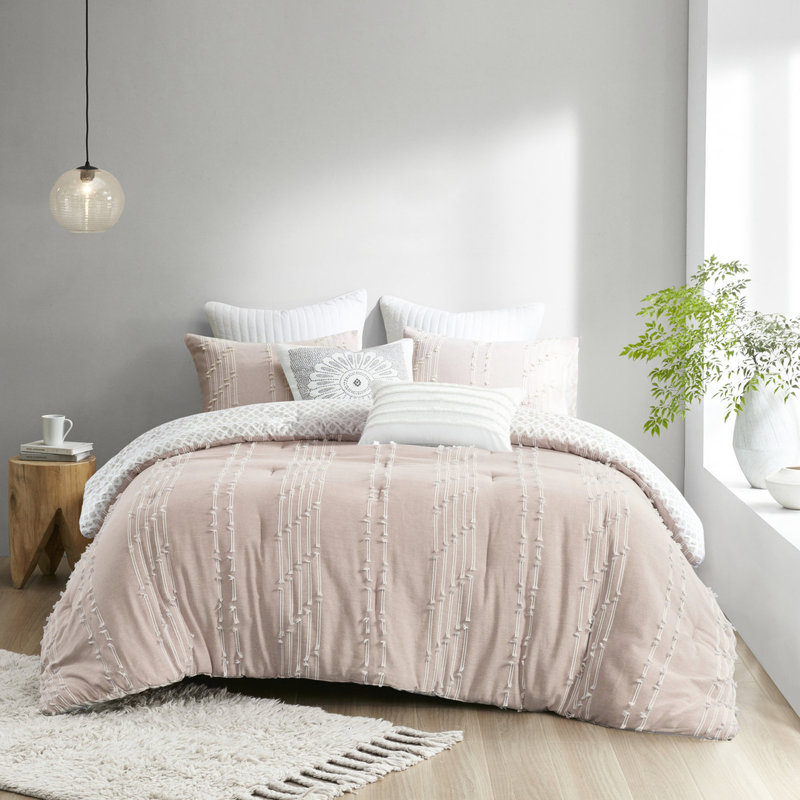 Literie en coton double / grand - couleur rosée et conception réversible d'édredon au fini épuré, Rosé
