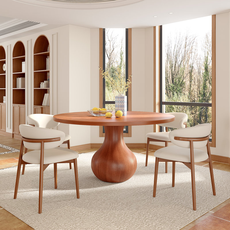 Round Solid Wood Dining Table With 4 Chairs, 5 Pieces: Table, 4 Chairs, 29.52"H x 53.15"L x 53.15"W
