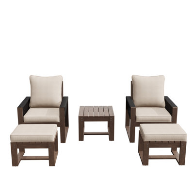 5 Pieces Wood Seating Set With Cushions