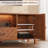 Farmhouse TV Stand Fits TV up to 70 Inch, Retro Entertainment Center with Led Light, 2 Storage Cabinets TV Console with V-Shaped Pattern Drawer and Open Shelf for Bedroom, Living Room