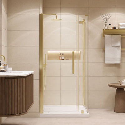 Ensemble de porte de douche à pivot pivotant sans cadre avec base OVE Decors Pasadena, 2025