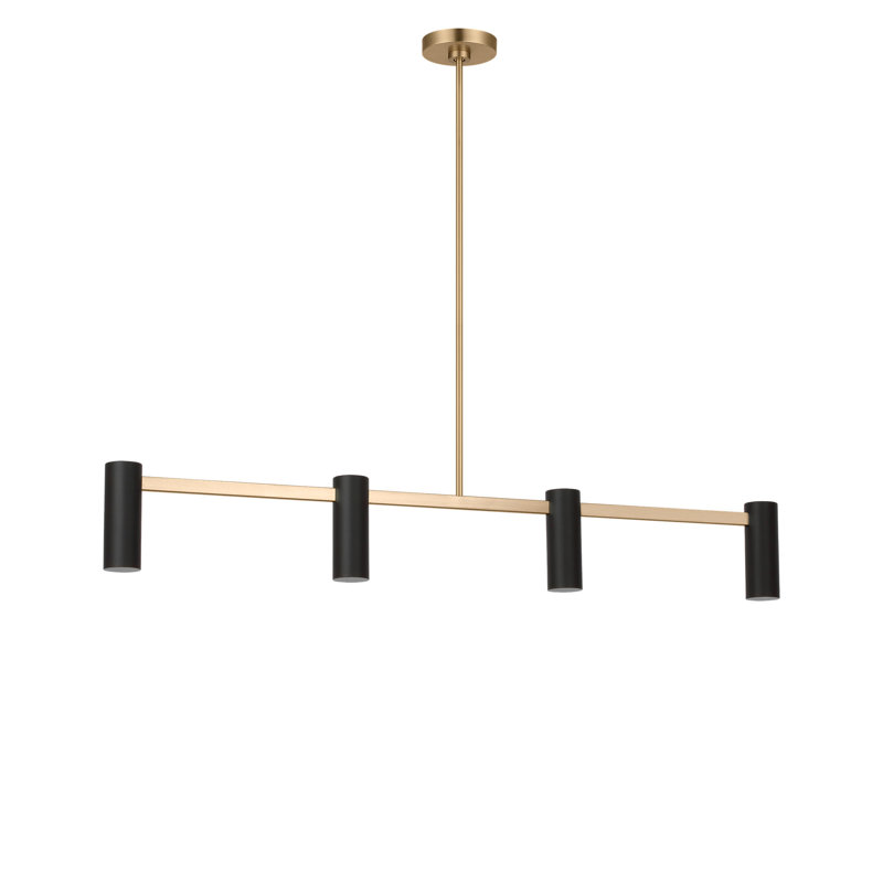 Zentro Four Light Linear Chandelier, Satin Brass, No
