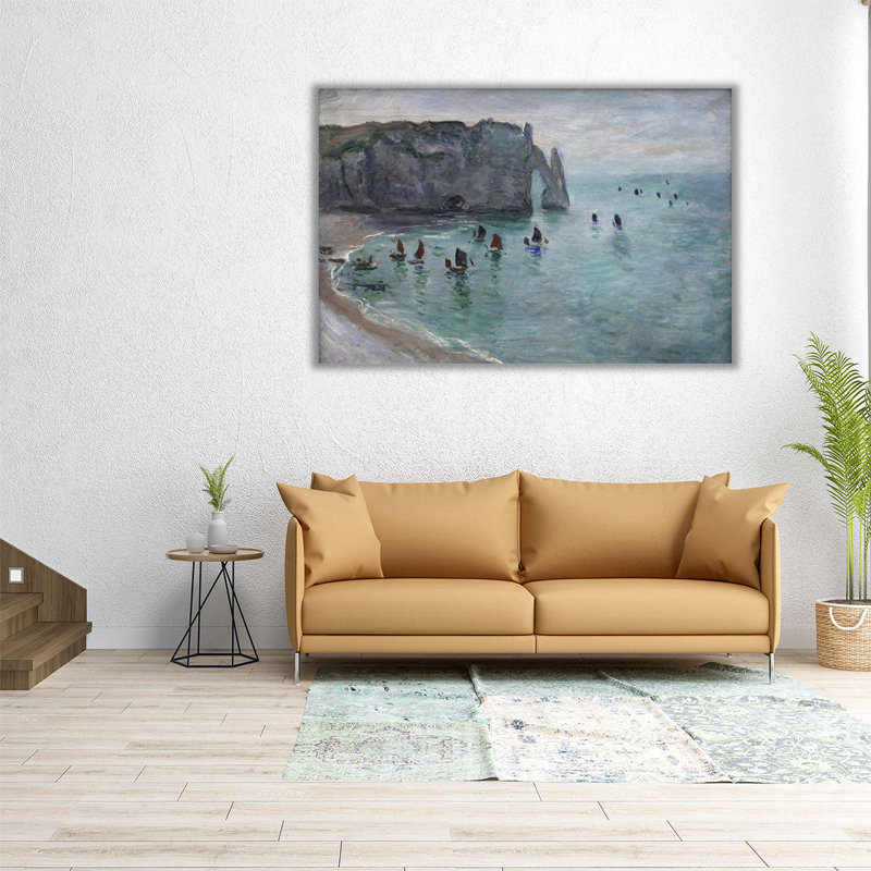 Etretat, bateaux de pêche qui sortent du port - reproduction d'art sur toile, H 24 po x l 36 po