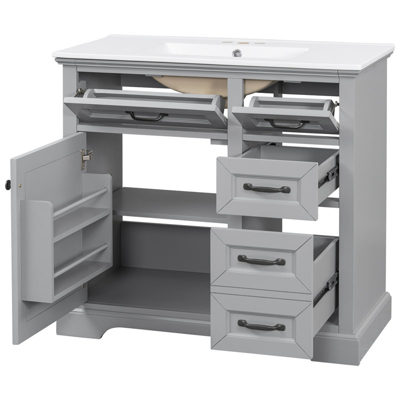 Meuble-lavabo 36 po avec lavabo en céramique, Gris clair