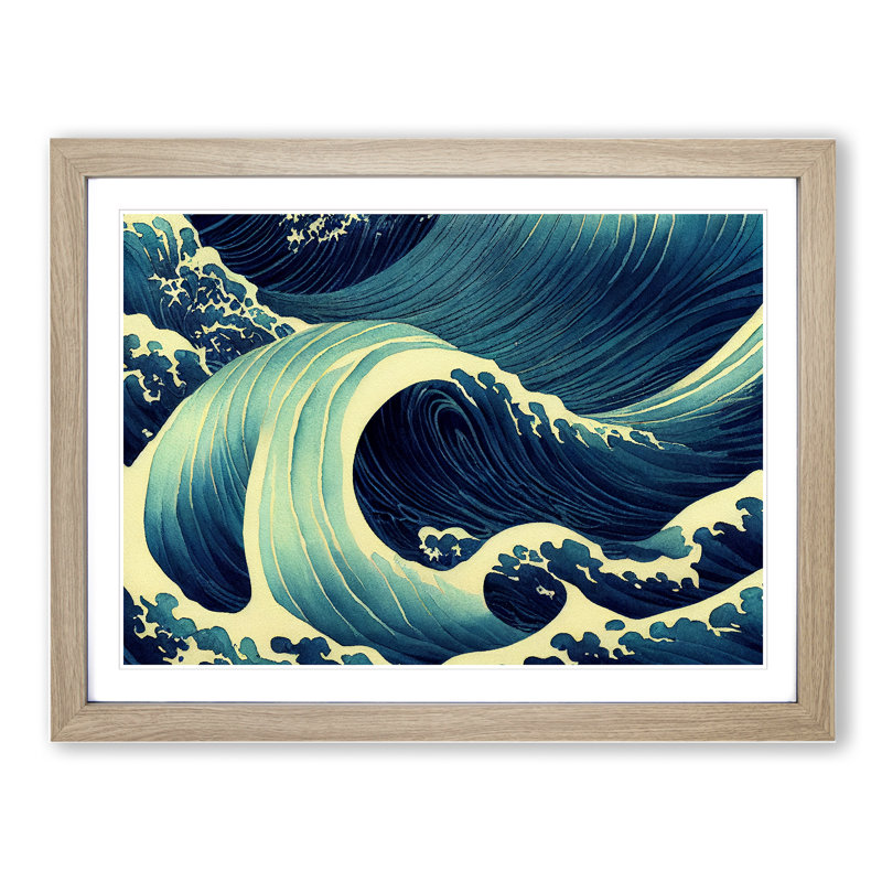 Japanese Ocean Waves Vol.3 1 Piece Single Picture Frame Wall Art, 25cm H x 34cm W x 2cm D, Oak Framed