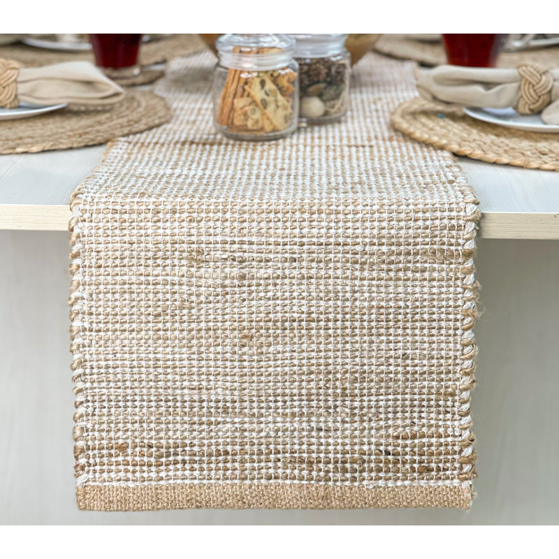 Chemin de table Pingham, Naturel/Ivoire, 108 po x 13 po