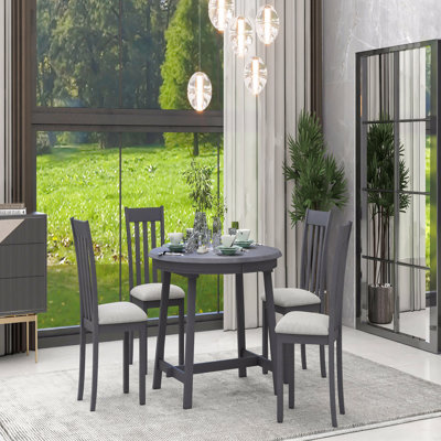 5-Piece Wood Dining Table Set Round Dining Table With 4 Dining Chairs, Dining Room Table Set For 4 People Person, Extendable
