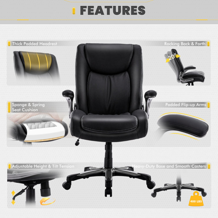 Big and Tall Office Chair for Heavy People 400lbs Computer Desk Chair Extra Wide Seat Adjustable Arms Rolling Chair for Desk with Ergonomic Lumbar Sup