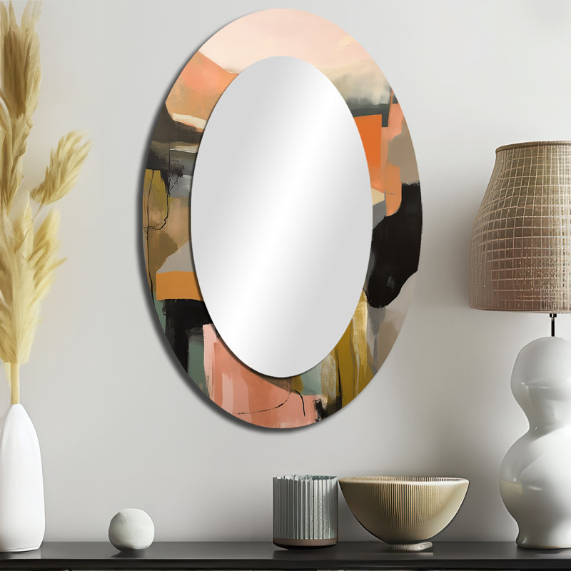 Green And Beige Transcending Reality II - Green Modern Oval Wall Mirror, 36" x 24"