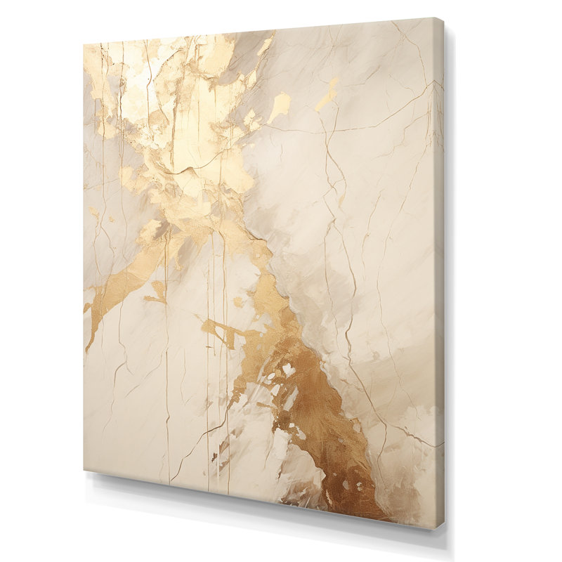 Reproduction sur toile beige et or marbré foudre IV - Formes abstraites, H 40 po x l 30 po x P 1,5 po, Toile tendue