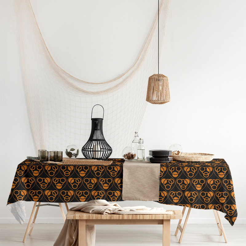 Festive Hol Tablecloth, 102" L x 58" W, Orange/Black