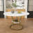 Extendable Round Table – 43" to 59" with Storage Shelf, Marble Veneer & Gold Base, Seats 4-6
