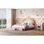 Lit double tapissier arc-en-ciel pleine grandeur, lit plateforme en velours avec tiroir de rangement, sans sommier, coloré et rose-421584831
