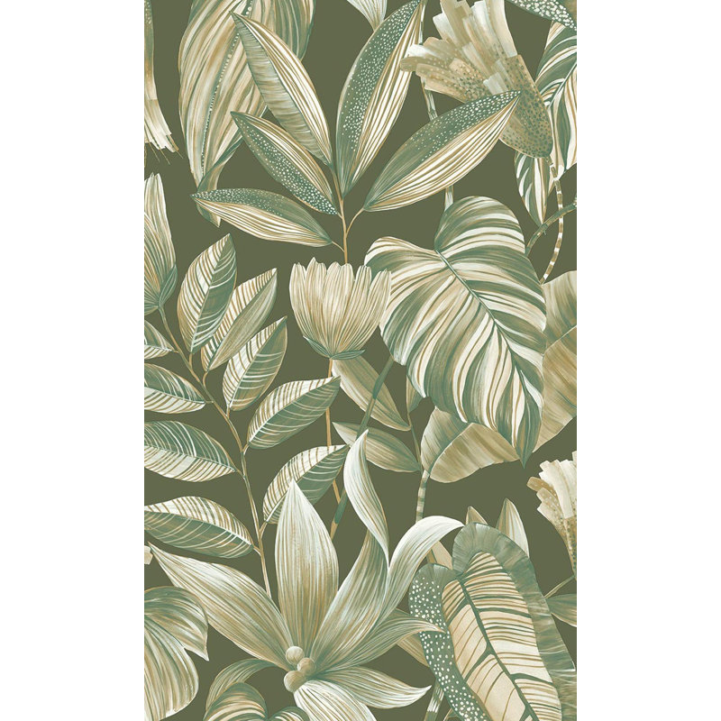 Rouleau de papier peint feuilles tropicales 33 pi x 21 po Blerona, Vert