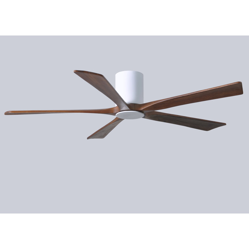 Irene Flushmount Light Kit 5 Blade LED Ceiling Fan, Gloss White, 60", Walnut Tone