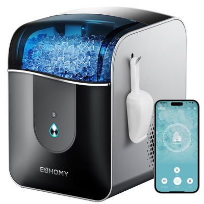EUHOMY 9 in. 40 lb/24H Nugget Portable Countertop Ice Maker in Black with APP Control, LED Light Type, Self-Cleaning
