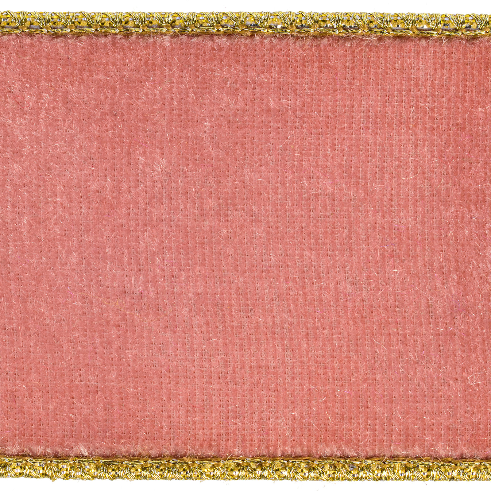 Vickerman 10 Yds Velvet with Gold Trim/Backing Ribbon., Pink, 0.2" H x 360" W x 2.5" D