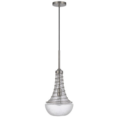 Mini-luminaire suspendu en verre et métal Baraboo 60W avec accent tire-bouchon, acier brossé argent, l 14,25 po x H 21 po