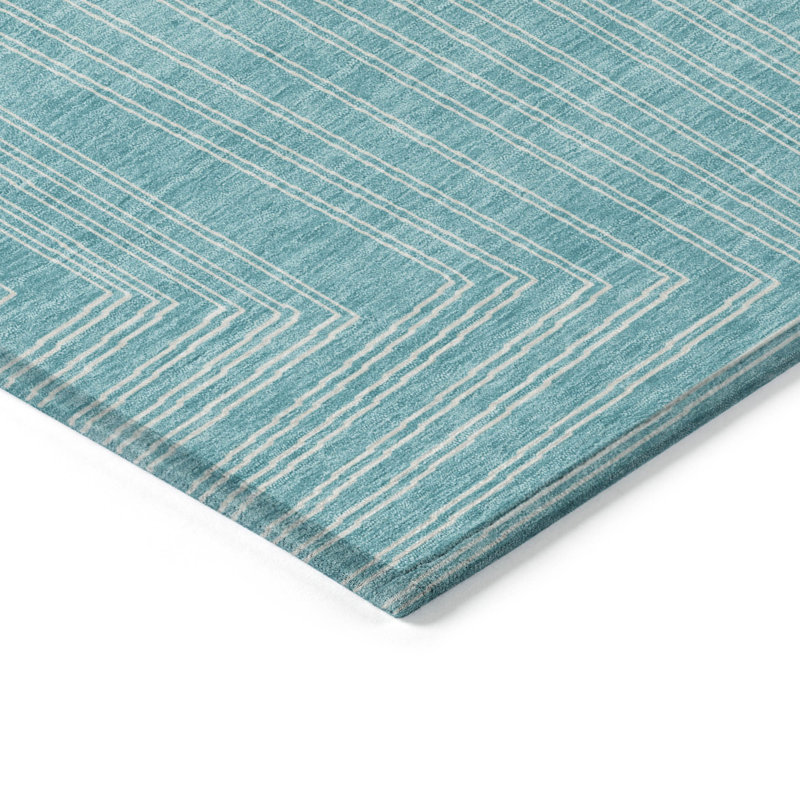 Turquoise Geometric Pattern Washable Synthetic Rug 30" x 20"