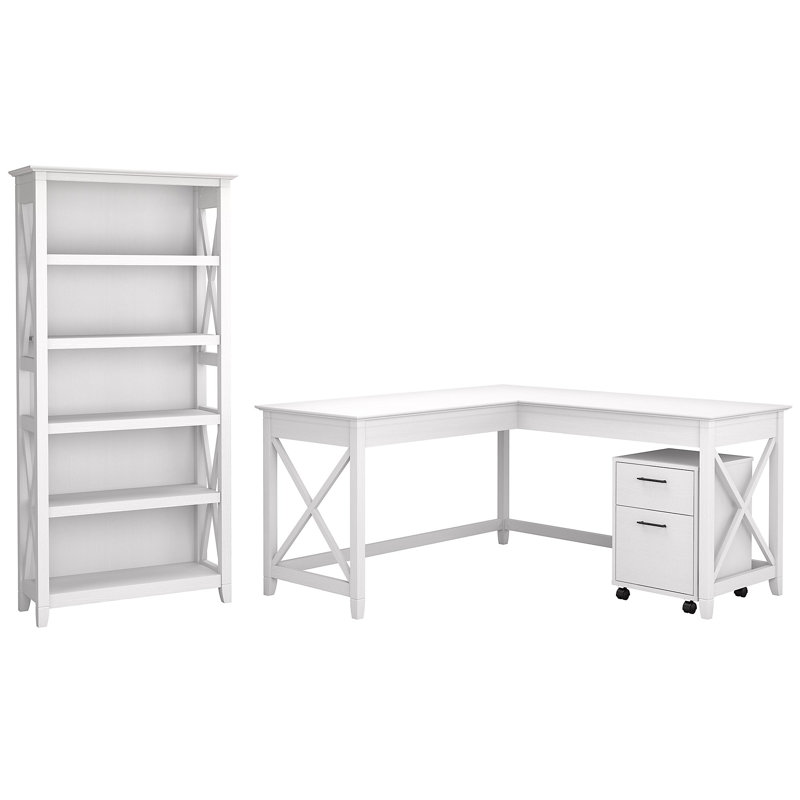 Huckins 3 Piece Office Set with Bookcase, Pure White Oak