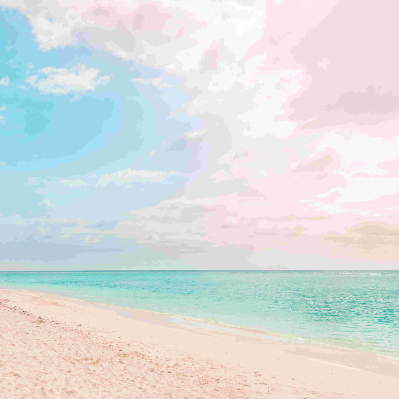 Plage romantique - Peinture, H 12 po x l 12 po, Non, Toile tendue