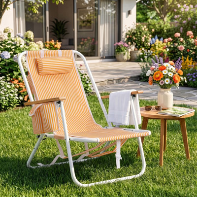 Folding Beach Chair With Wooden Armrest