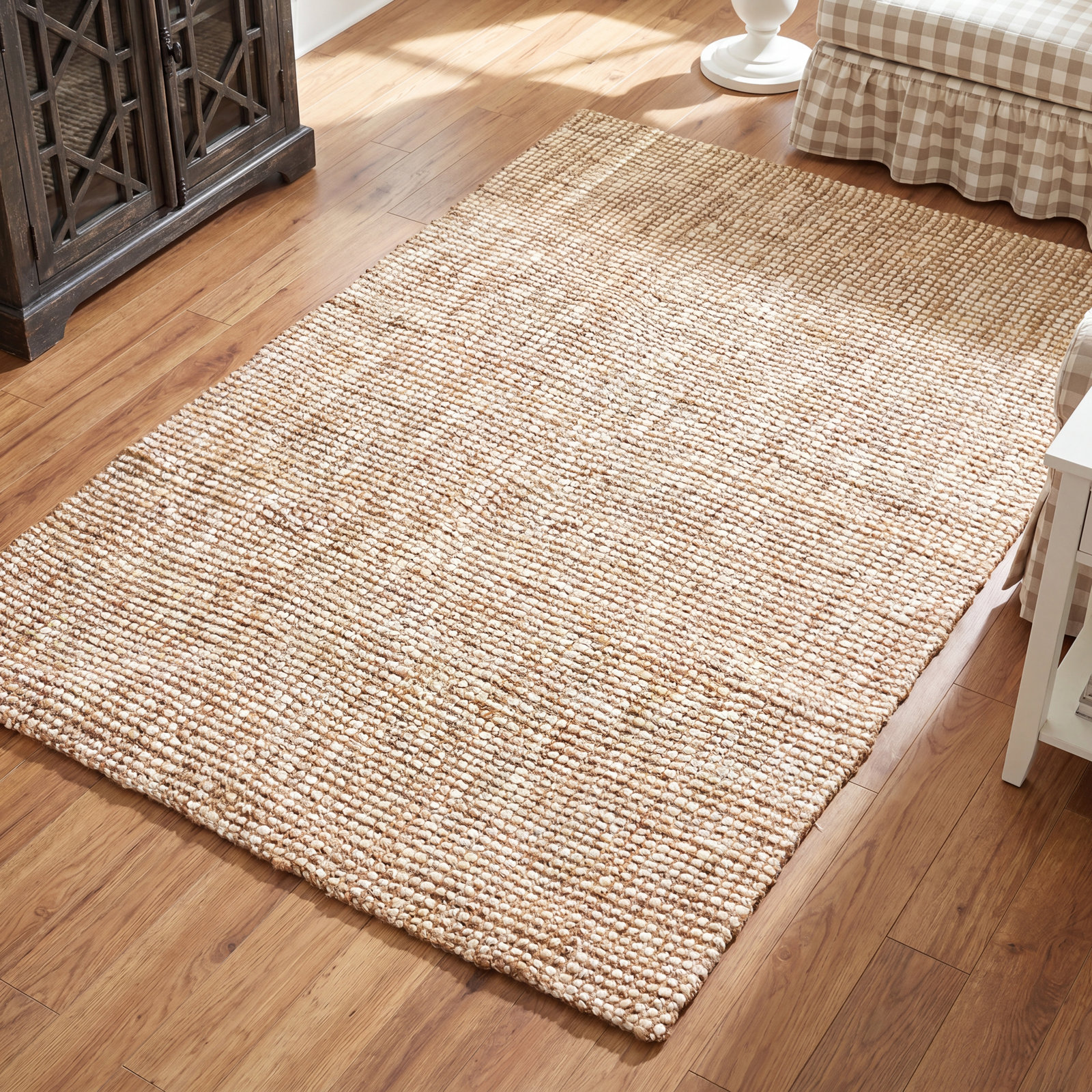 Vesper White Tan Hand-Knotted Jute Rug, Rectangle 8' x 10'