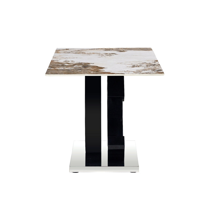Grande table de salle à manger rectangulaire moderne minimaliste convenant à 6 à 8 personnes, équipée d'un bureau de 0,4 pouce, d'un support en bois aggloméré et d'une base en métal