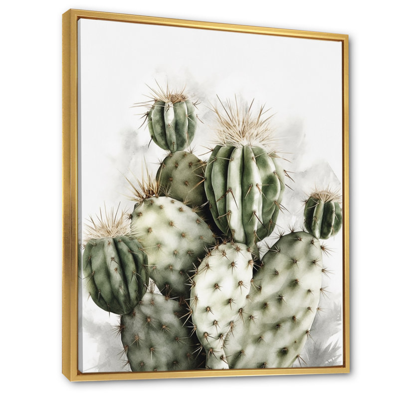 «Lincoln Desert Green Flower Cactus» sur toile, H 40 po x l 30 po, Cadre flottant doré
