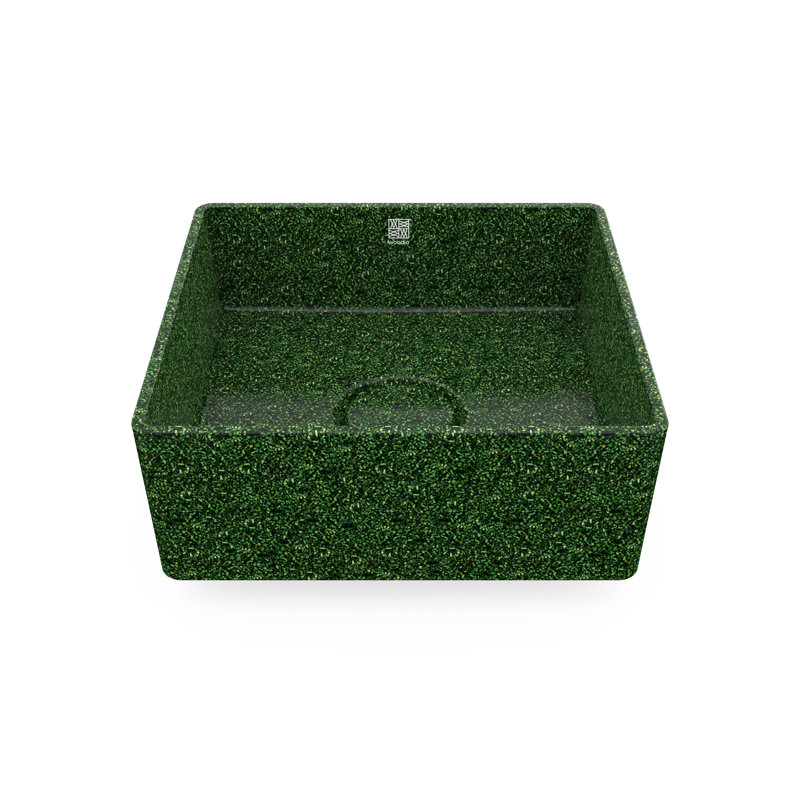 Woodio Cube40 15.748'' Wood Square Bathroom Sink, Moss