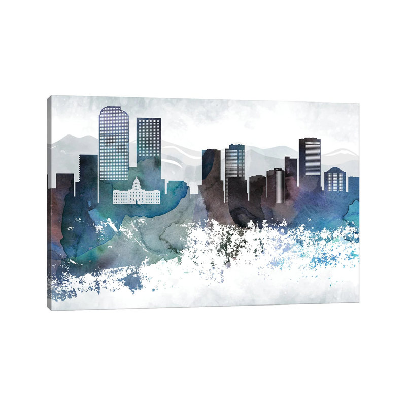 Denver Bluish Skyline - Wrapped Canvas Print, 20.32 cm H x 30.48 cm W