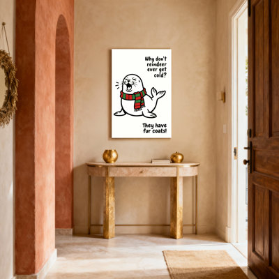 Ensemble de 1 tableau sur toile tendue représentant un phoque avec une écharpe et une blague de Noël