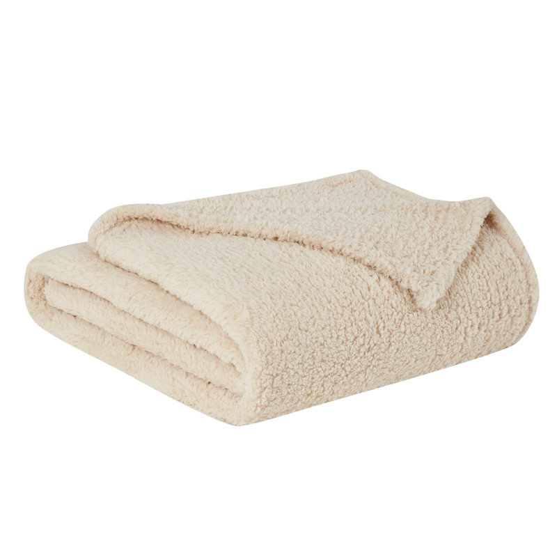 Barbrook Plain Weave/SHERPA Throw Blanket, Ivory