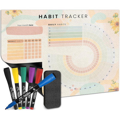 Habit Tracker Journal Workout Motivation Fridge Calendar Dry Erase 13” X 17” 