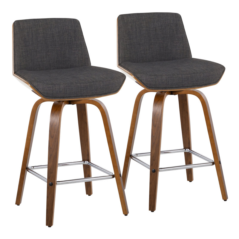 Swivel Upholstered Counter Stool, Walnut/Chrome, Charcoal, Counter Stool (26" Seat Height)