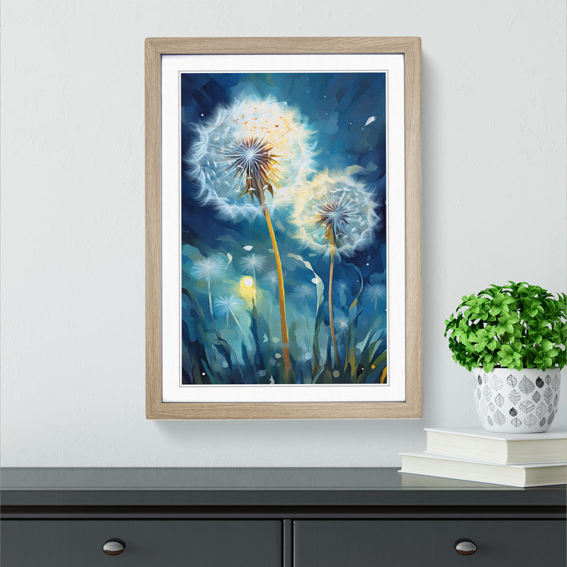Dandelion Modern - Single Picture Frame Print on Wood, Oak Framed, 46cm H x 34cm W