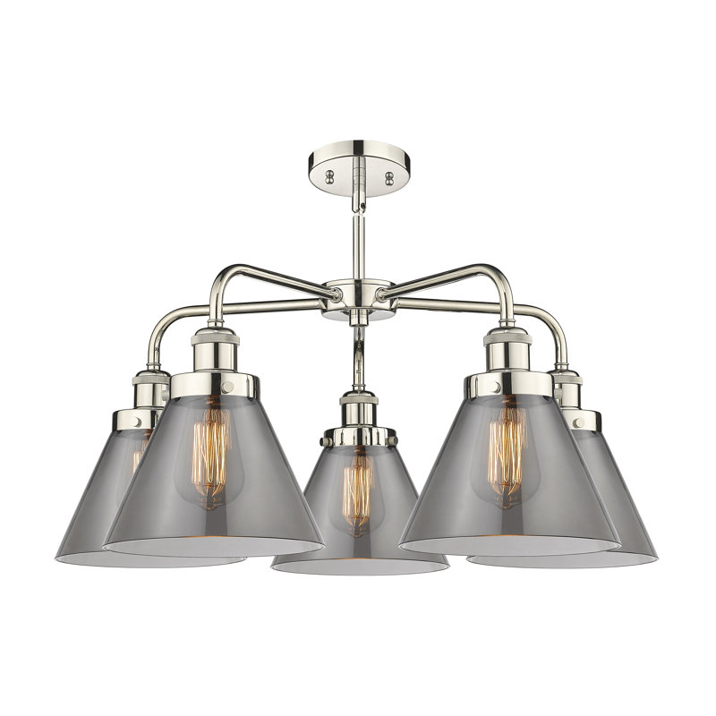 Lustre suspendu 5 lumières Cone, Plaqué couleur fumée, Nickel poli