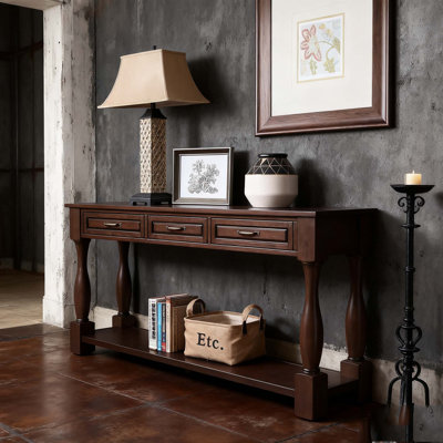 63Inch Long Wood Console Table With 3 Drawers And 1 Bottom Shelf For Entryway Hallway Easy Assembly Extra-Thick Sofa Table( Light Espresso)