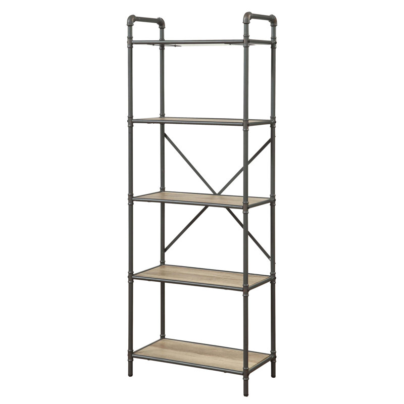 Antique Oak & Sandy Gray Finish Bookshelf, (5 Shelves) 63.5"H x 26.5"W x 14.5"D