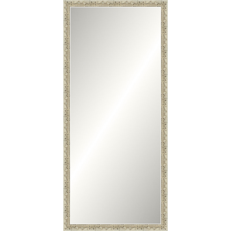 Distressed Antique Ivory Signature Mirror, Wide Leaner