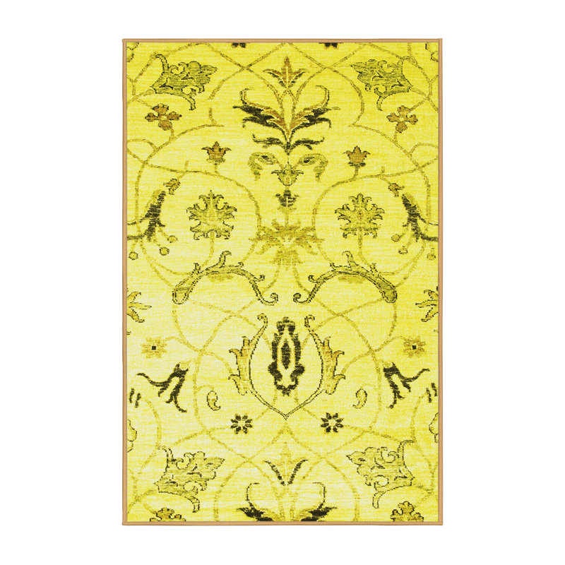 Tapis contemporains jaunes lavables à la machine 838, Rectangle 8 pi x 10 pi
