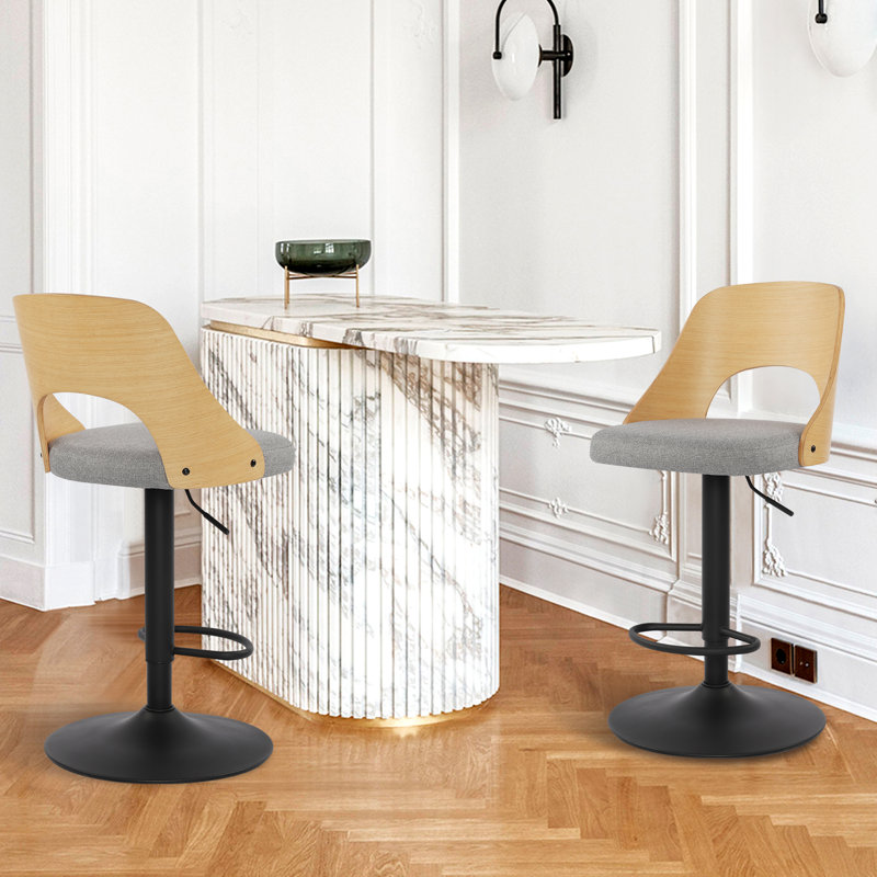 Hittel Swivel Upholstered Adjustable Height Counter Stool with Metal Frame, Beige