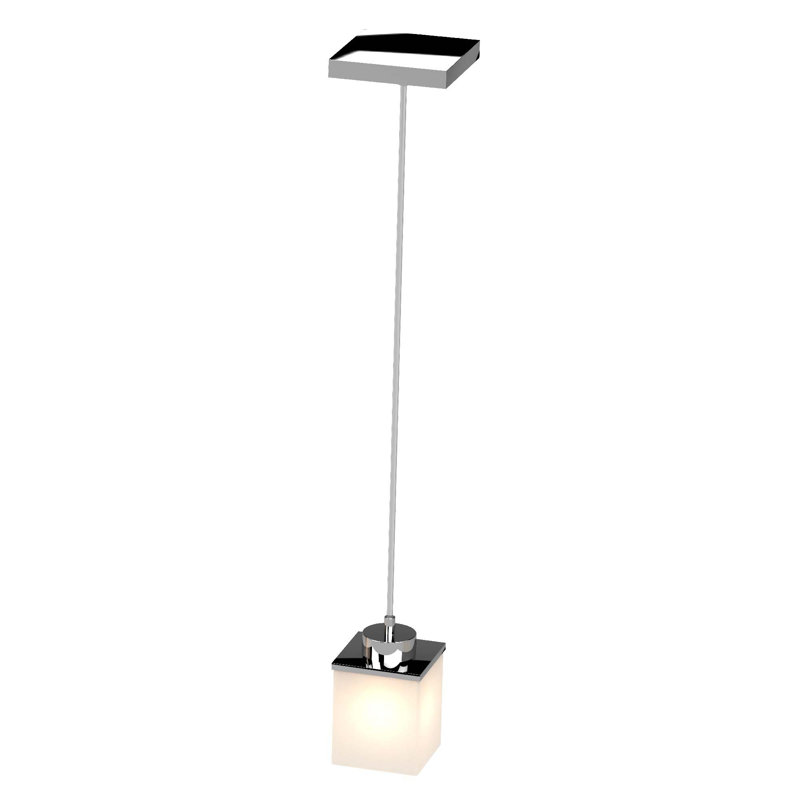 Mini-luminaire suspendu intérieur chromé 1 lumière avec abat-jour carré en verre givré Sharyn