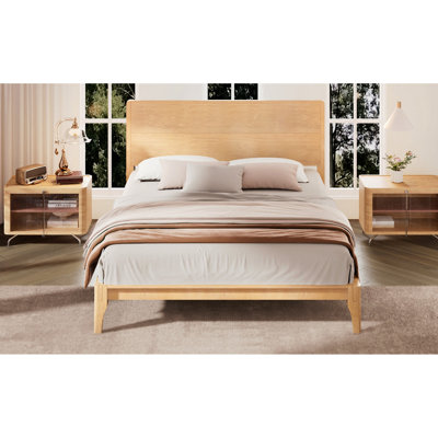 Lit plateforme en bois de bambou de taille moyenne Mid-Century de 12 po avec support en lattes de bois, aucun sommier requis, assemblage facile